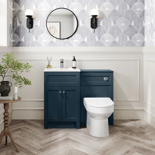 Milos Navy Blue Combination Vanity Basin and Miami Toilet 1000mm - Chrome Handles