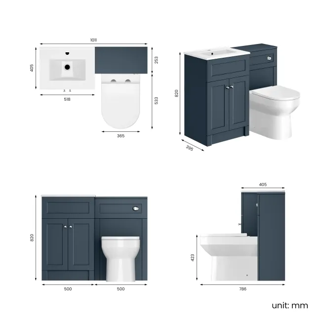 Milos Navy Blue Combination Vanity Basin and Miami Toilet 1000mm - Chrome Handles