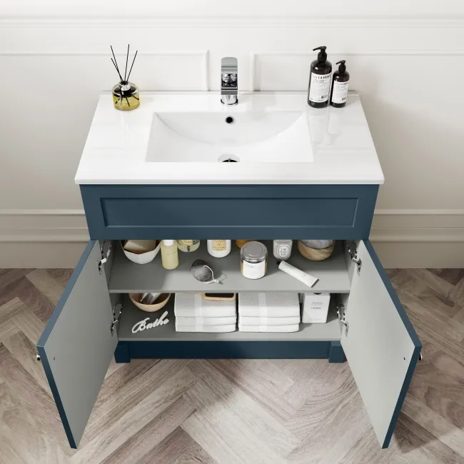 Milos Navy Blue Combination Vanity Basin and Miami Toilet 1300mm - Chrome Handles