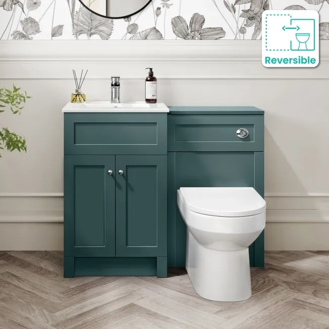 Milos Mystic Green Combination Vanity Basin and Miami Toilet 1000mm - Chrome Handles
