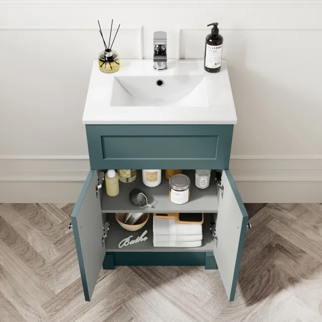 Milos Mystic Green Combination Vanity Basin and Miami Toilet 1000mm - Chrome Handles