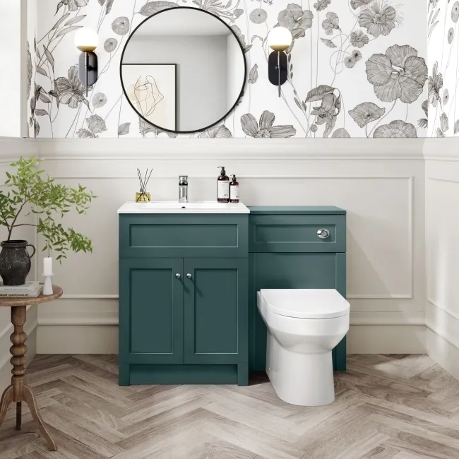 Milos Mystic Green Combination Vanity Basin and Miami Toilet 1100mm - Chrome Handles