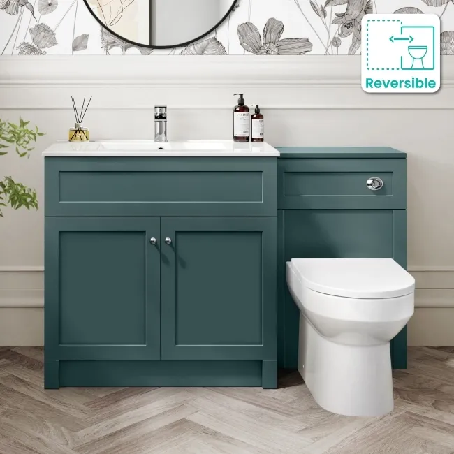 Milos Mystic Green Combination Vanity Basin and Miami Toilet 1300mm - Chrome Handles