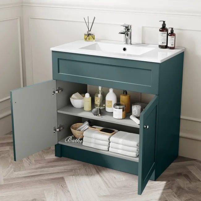Milos Mystic Green Combination Vanity Basin and Miami Toilet 1300mm - Chrome Handles