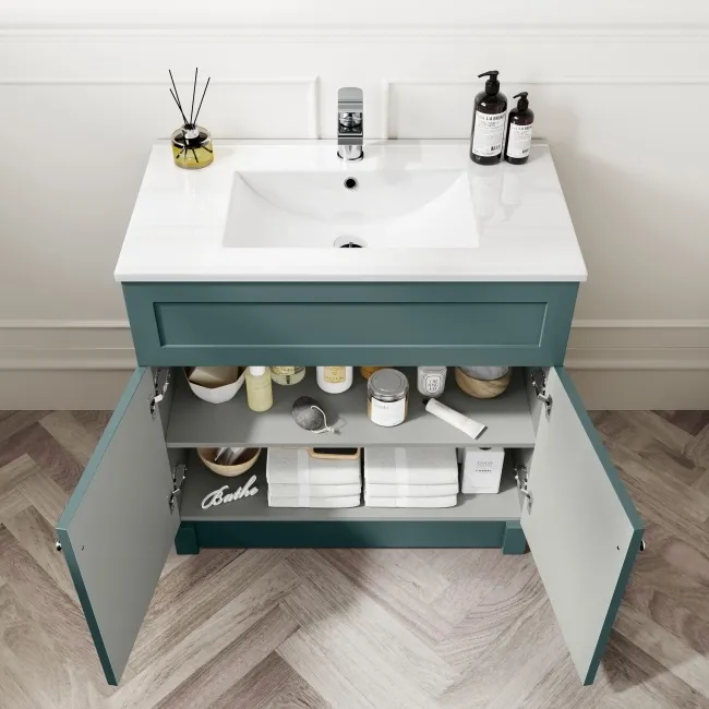 Milos Mystic Green Combination Vanity Basin and Miami Toilet 1300mm - Chrome Handles