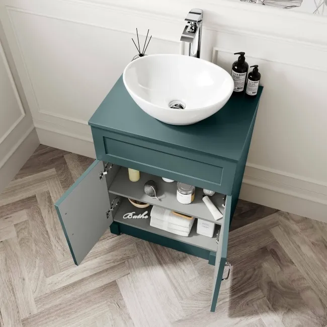 Milos Mystic Green Vanity with Oval Basin 600mm - Traditional Handles