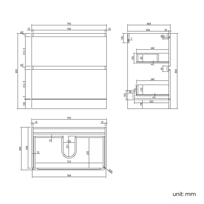 Corsica Gloss White Drawer Vanity with Marble Top 800mm - Excludes Counter Top Basin