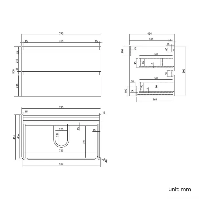 Corsica Inky Blue Wall Hung Drawer Vanity with Marble Top & Curved Counter Top Basin 800mm