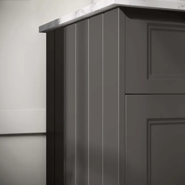 Lucia Graphite Grey Vanity with Marble Top & Oval Counter Top Basin 1030mm - Brass Knurled Handles