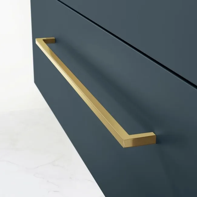 Elba Inky Blue Wall Hung Drawer Vanity with Marble Top & Curved Counter Top Basin 1000mm - Brushed Brass Accents
