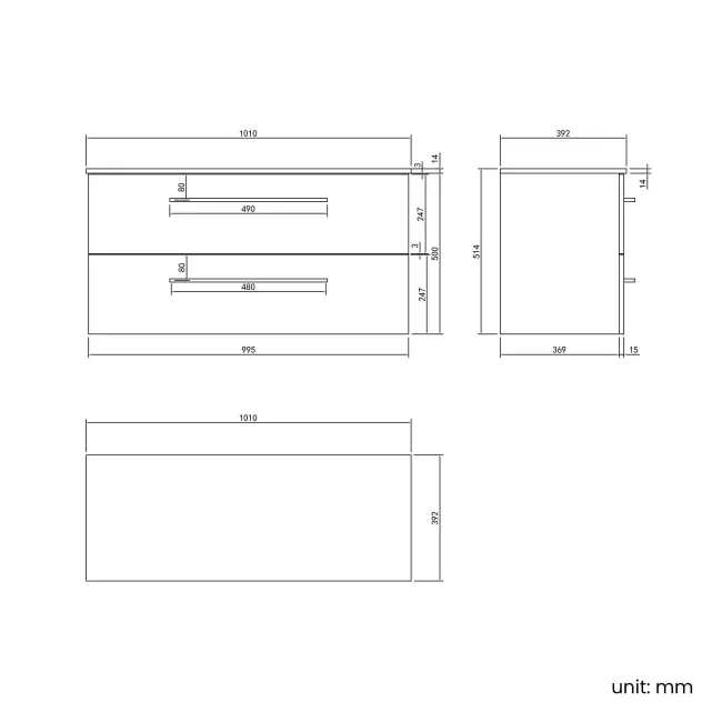 Elba Charcoal Elm Wall Hung Drawer Vanity 1000mm Excludes Counter Top Basin - Black Accents