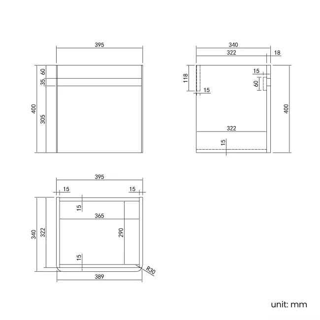 Corsica Gloss White Wall Hung Slimline Basin Vanity 400mm