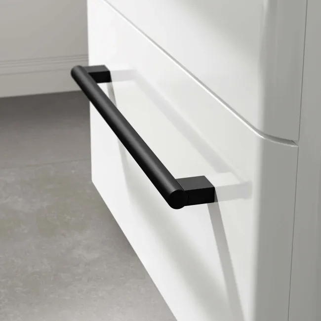 Omaha Gloss White Wall Hung Drawer Vanity with Marble Top & Marin Basin 600mm - Black Accents