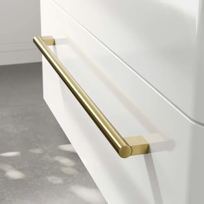 Omaha Gloss White Wall Hung Drawer Vanity with Marble Top & Marin Basin 800mm - Brushed Brass Accents