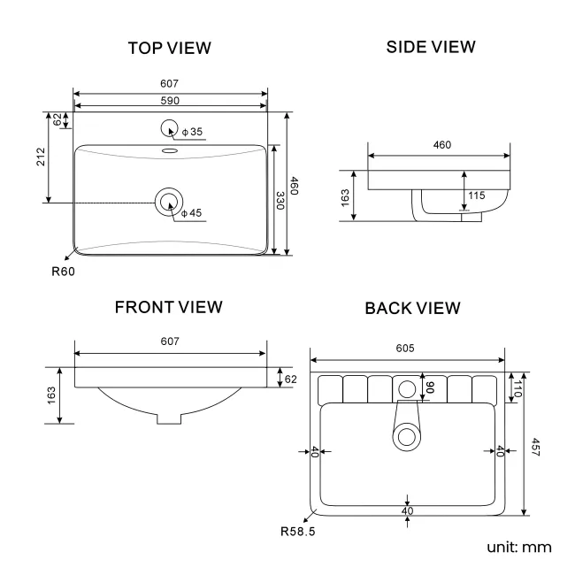 Omaha Slate Grey Wall Hung Basin Drawer Vanity 600mm