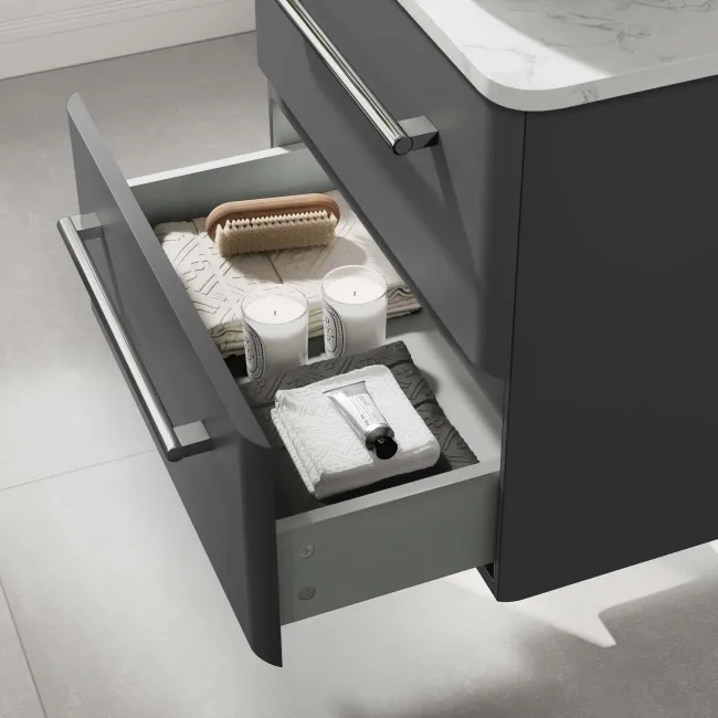 Omaha Slate Grey Wall Hung Drawer Vanity with Marble Top & Marin Basin 600mm