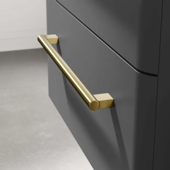 Omaha Slate Grey Wall Hung Drawer Vanity with Marble Top & Marin Basin 600mm - Brushed Brass Accents