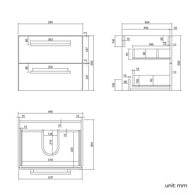 Omaha Slate Grey Wall Hung Drawer Vanity with Marble Top & Marin Basin 600mm - Brushed Brass Accents