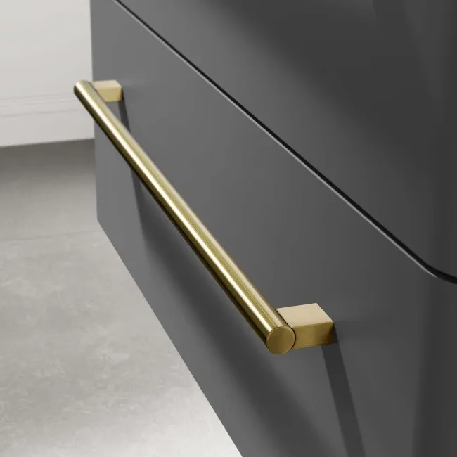 Omaha Slate Grey Wall Hung Drawer Vanity with Marble Top & Marin Basin 800mm - Brushed Brass Accents