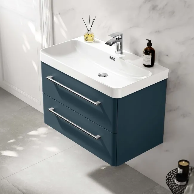 Omaha Navy Blue Wall Hung Basin Drawer Vanity 800mm