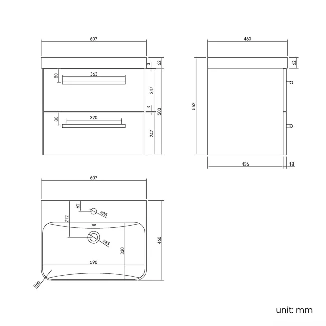 Omaha Linen White Wall Hung Basin Drawer Vanity 600mm - Brushed Brass Accents