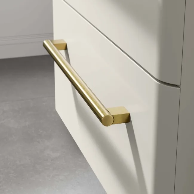 Omaha Linen White Wall Hung Drawer Vanity with Marble Top & Marin Basin 600mm - Brushed Brass Accents