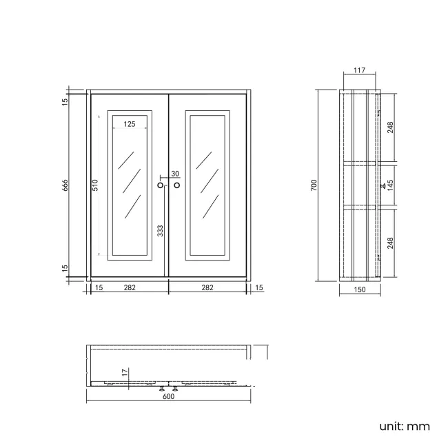 Graphite Grey Wall Hung Mirror Cabinet 700x600mm