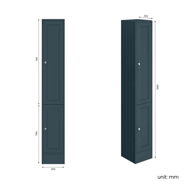 Monaco Inky Blue Floor Standing Tall Cabinet Unit 1900x300mm