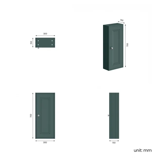 Midnight Green Wall Hung Cabinet 700x300mm