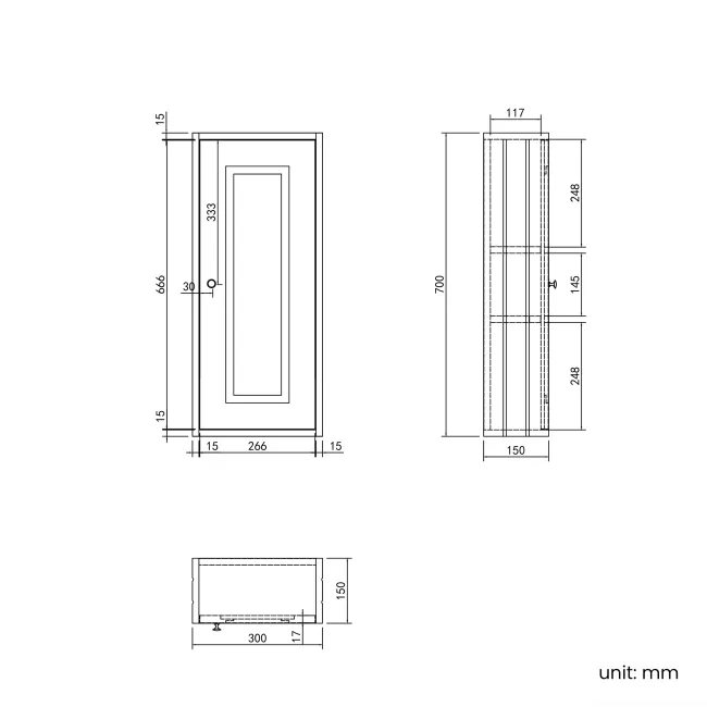 Midnight Green Wall Hung Cabinet 700x300mm