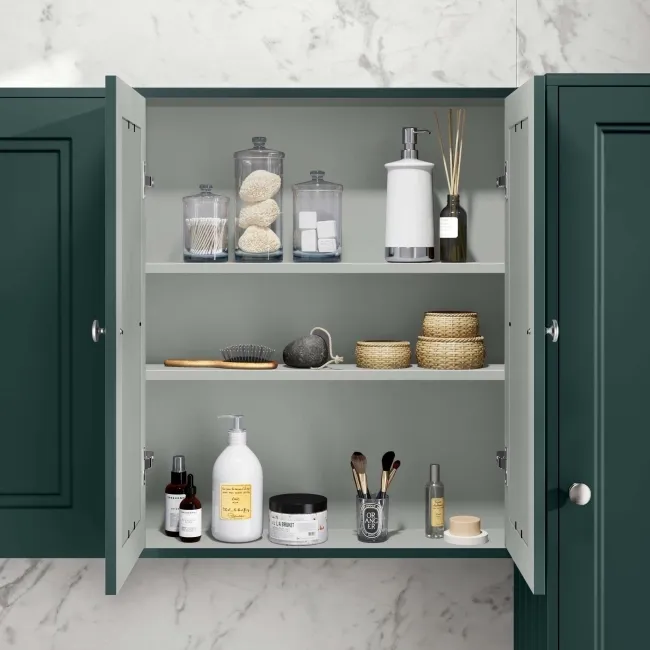 Midnight Green Wall Hung Mirror Cabinet 700x600mm