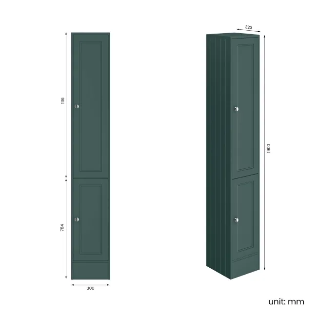 Monaco Midnight Green Floor Standing Tall Cabinet Unit 1900x300mm