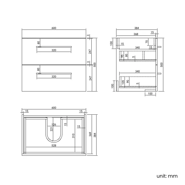 Elba Dawn Oak Wall Hung Basin Drawer Vanity 600mm - Black Accents