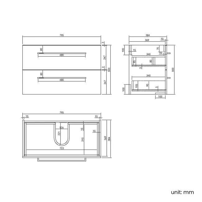 Elba Dawn Oak Wall Hung Drawer Vanity with Marble Top & Oval Counter Top Basin 800mm - Black Accents