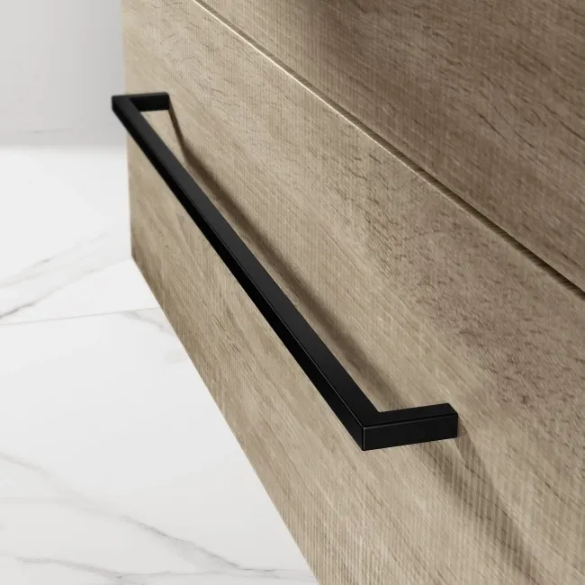 Elba Dawn Oak Wall Hung Drawer Vanity with Marble Top & Curved Counter Top Basin 800mm - Black Accents