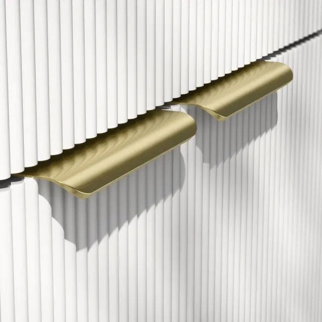 Sicily Fluted Coastal White Vanity with Semi Recessed Basin 600mm - Brushed Brass Accents