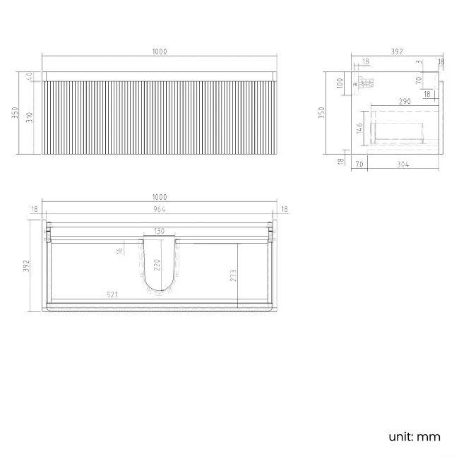 Malta Fluted Country Oak Wall Hung Drawer Vanity with Marble Top 1000mm - Excludes Counter Top Basin