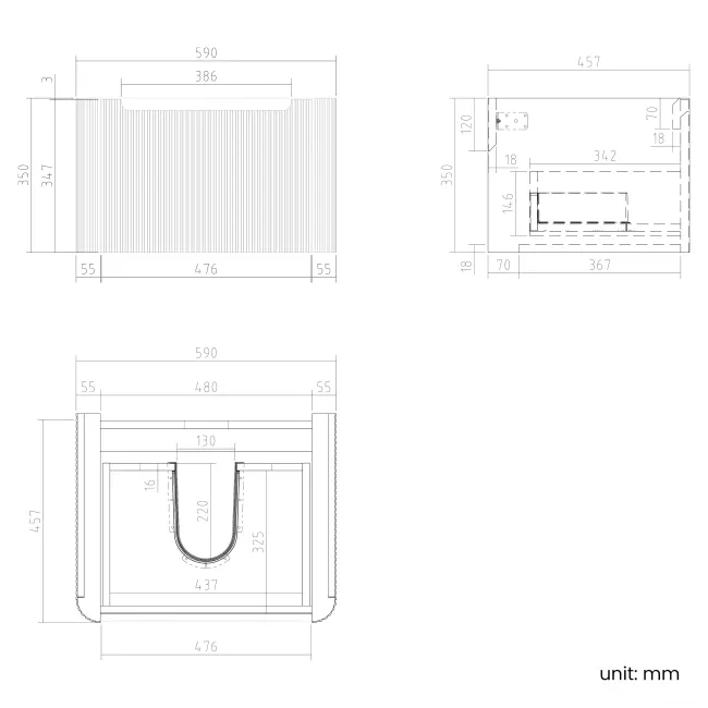 Sorrento Fluted Matt Black Wall Hung Drawer Vanity with Matt White Basin 600mm