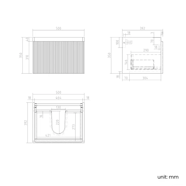 Malta Fluted Black Walnut Wall Hung Basin Drawer Vanity 500mm