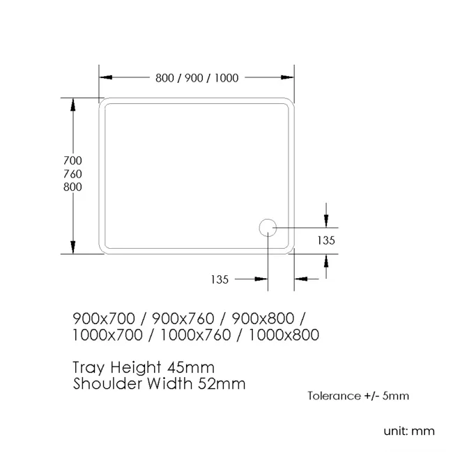 London Rectangular Stone Shower Tray 1000x800mm