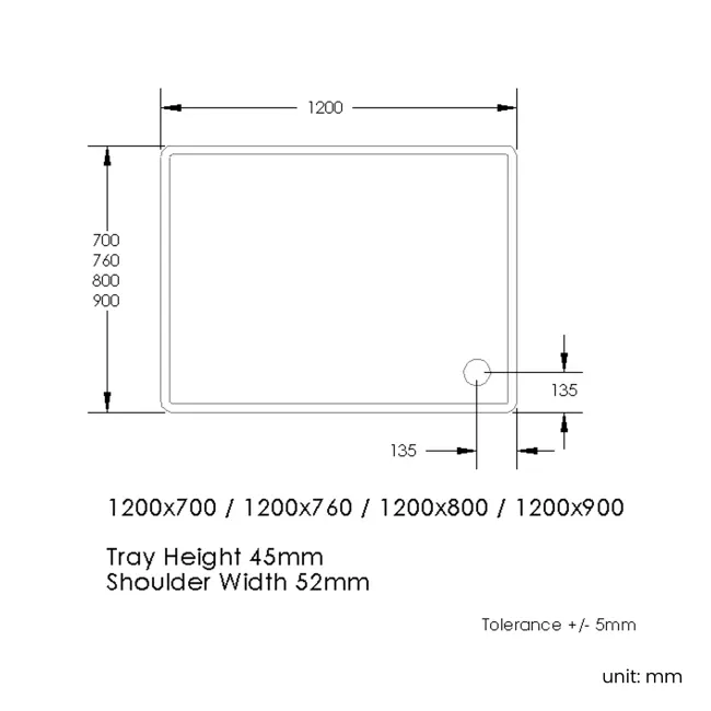 London Rectangular Stone Shower Tray 1200x900mm