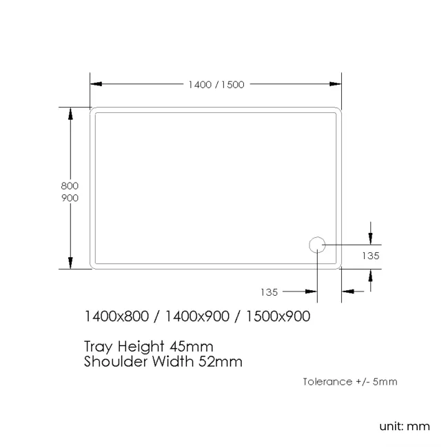 London Rectangular Stone Shower Tray 1500x900mm