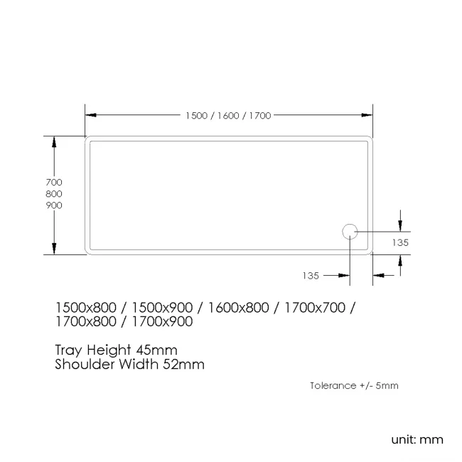 London Rectangular Stone Shower Tray 1700x900mm