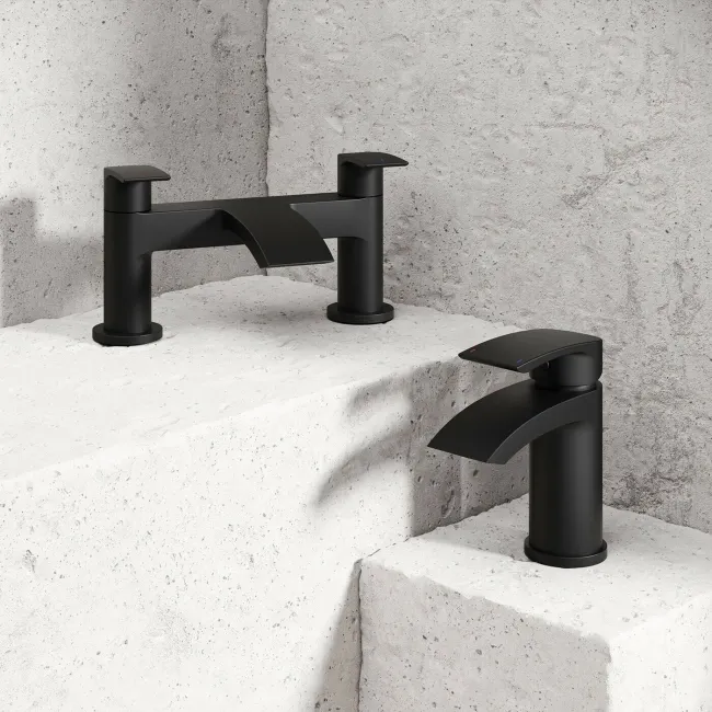 Severn Matt Black Basin & Bath Mixer Tap Set