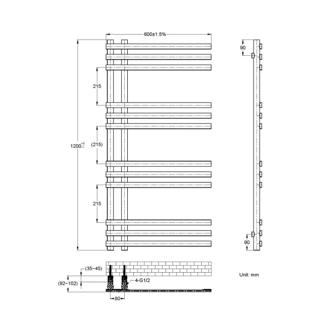 Madrid Electric Matt Black Designer Heated Towel Rail 1200x600mm