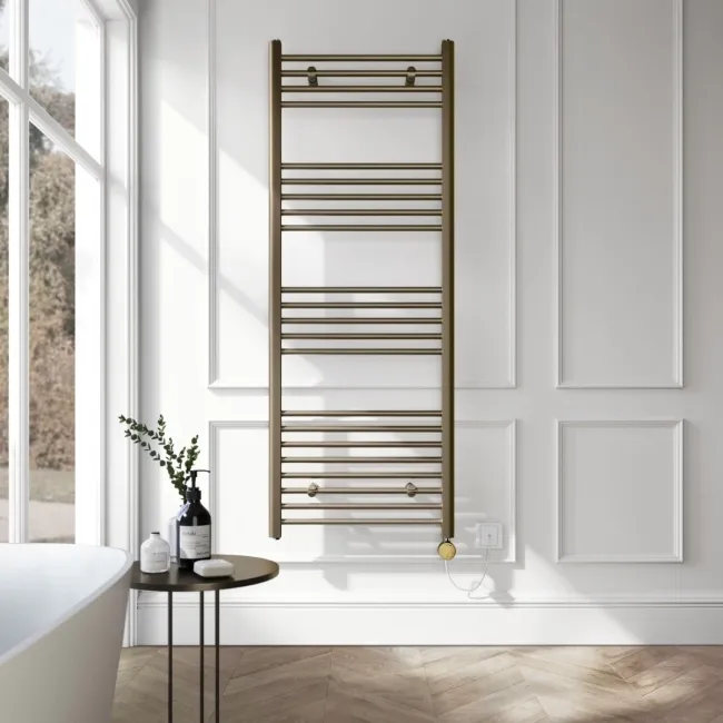 Barcelona Electric Antique Gold Straight Heated Towel Rail 1600x600mm
