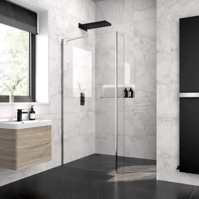 Copenhagen Easy Clean 8mm Wet Room Shower Glass Panel 1000mm & 250mm Return Panel
