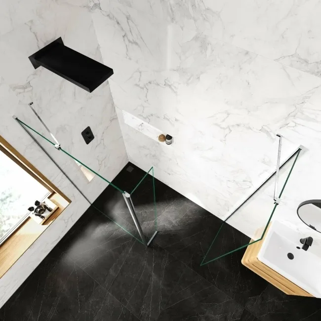 Copenhagen Easy Clean 8mm Walk In Shower Enclosure 1000mm & 800mm Glass with Pivotal Return Panel