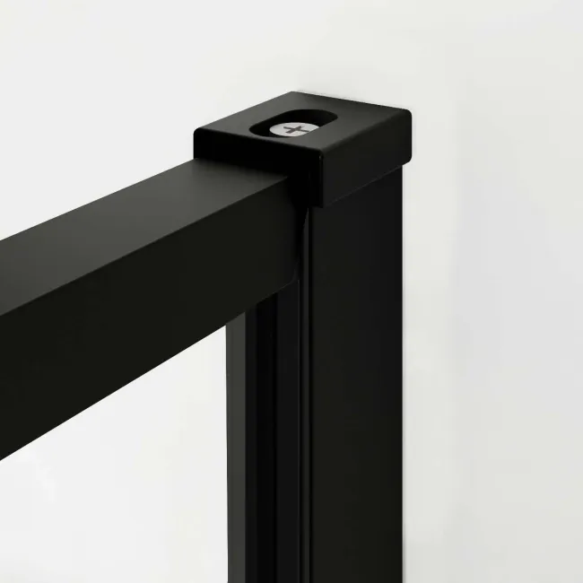 Munich Matt Black Grid 8mm Wet Room Shower Glass 900mm & 250mm Pivotal Return Panel