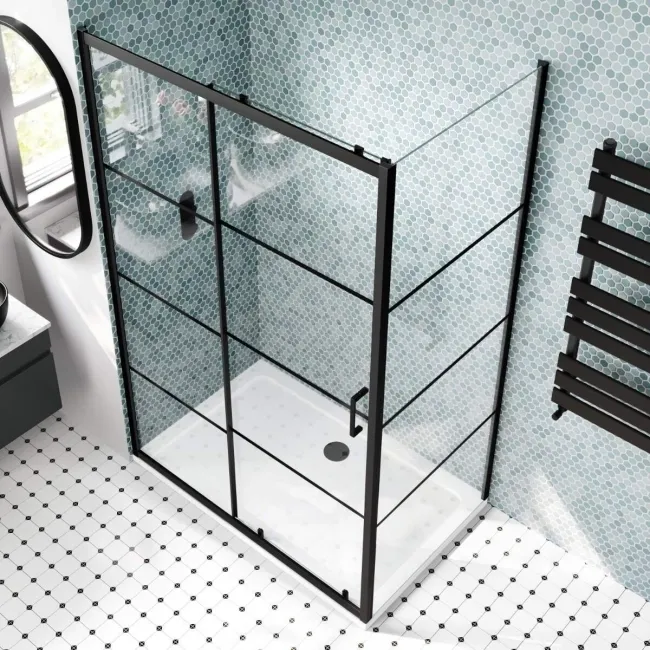 London Matt Black Grid 6mm Sliding Shower Enclosure 1200x800mm